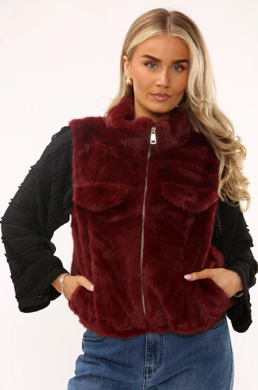 Faux Fur Gilet - Wine