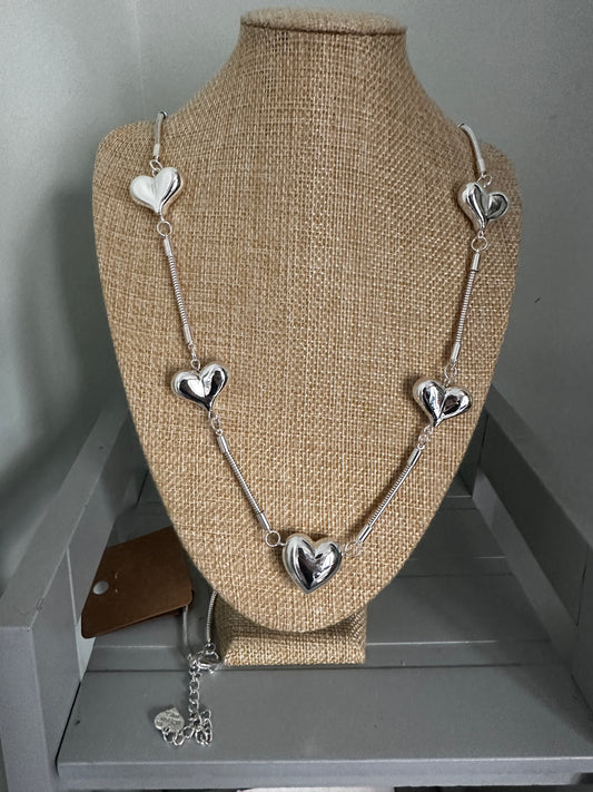 Long Heart Necklace - Silver