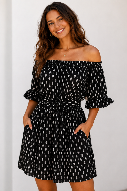 Chiffon Polka Dot Playsuit - Black