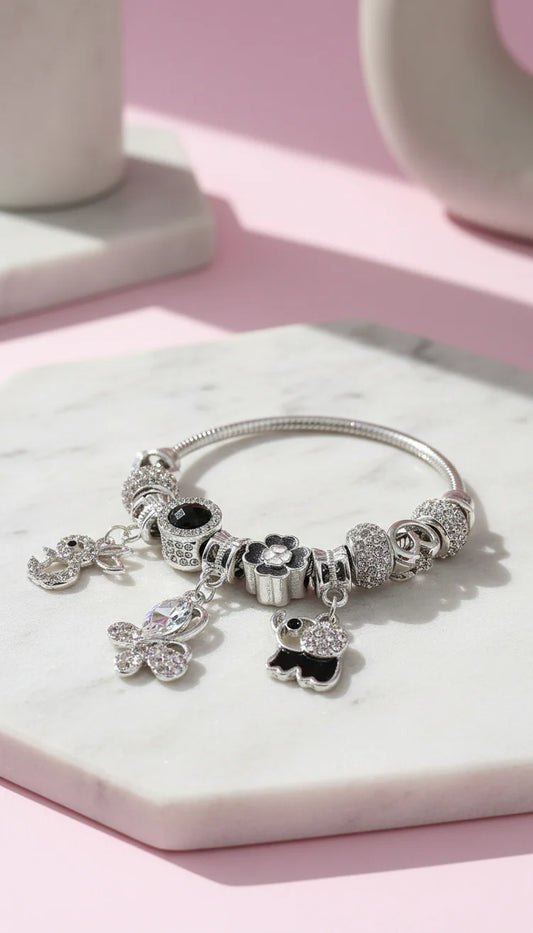 Butterfly Crystal Charm Bracelet - Silver