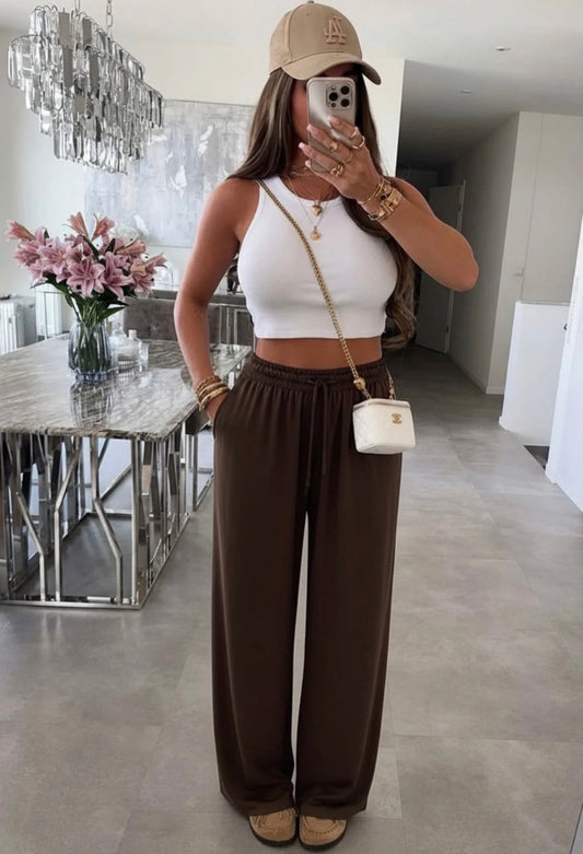 Wide Leg Trousers - Chocolate Brown