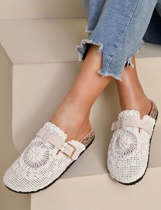 Emily Crochet Mules - Beige