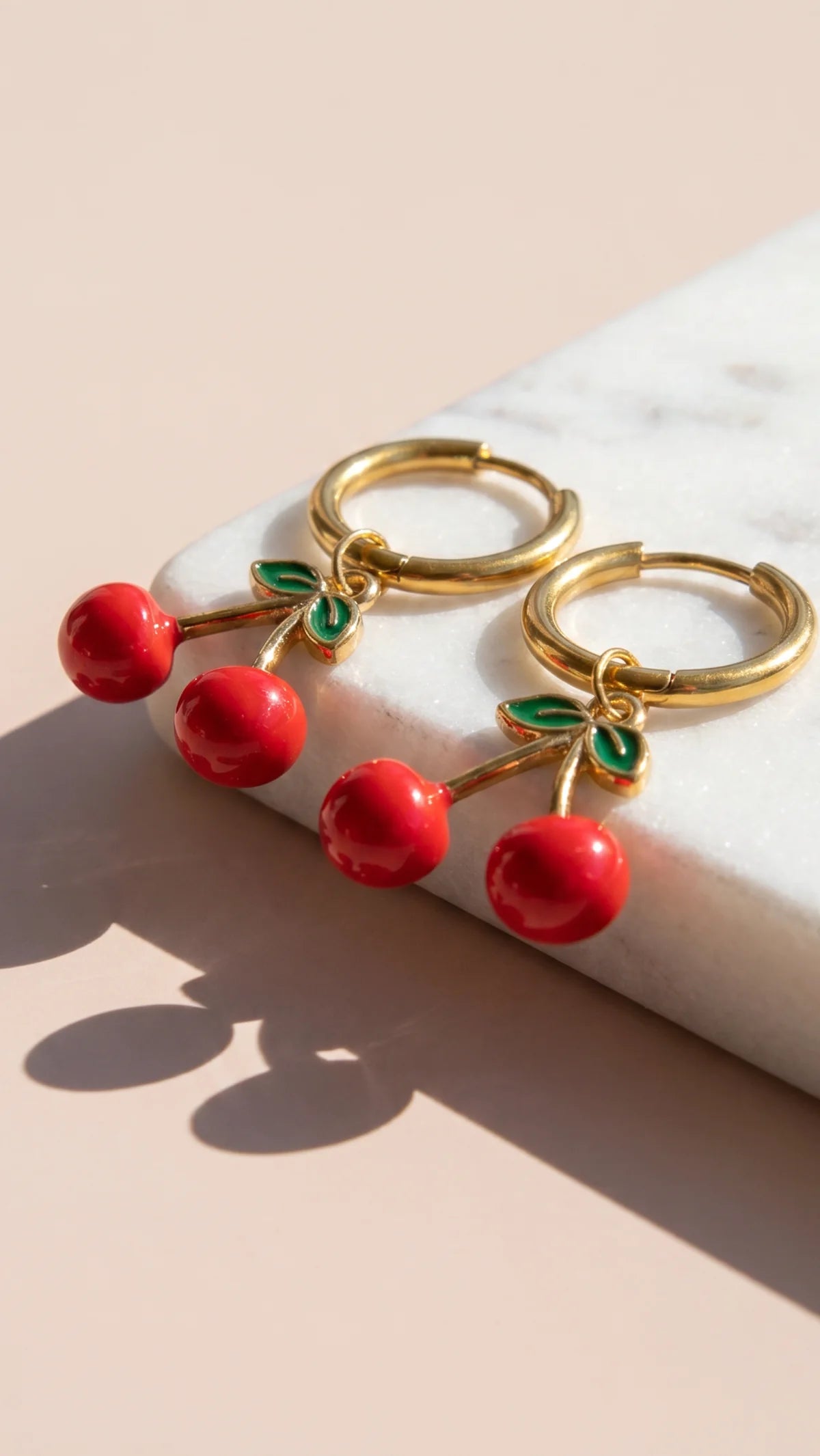 Cherry Hoop Earrings - Gold