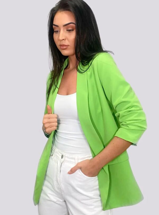 Ruched Sleeve Blazer - Lime Green