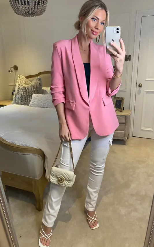 Ruched Sleeve Blazer - Pink