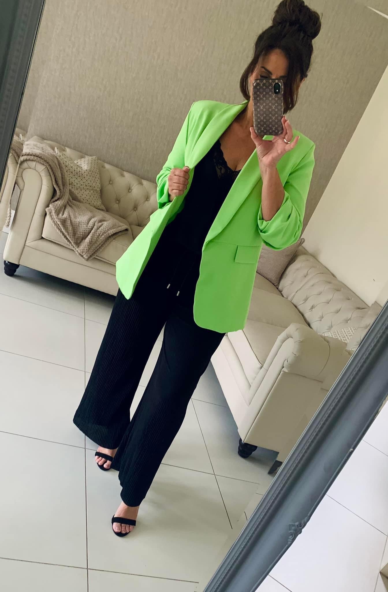 Ruched Sleeve Blazer - Lime Green