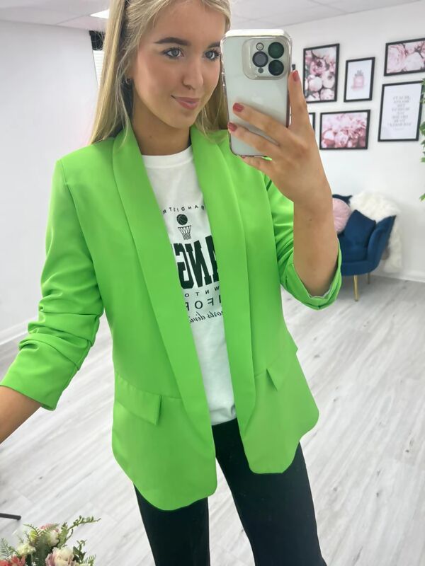 Ruched Sleeve Blazer - Lime Green