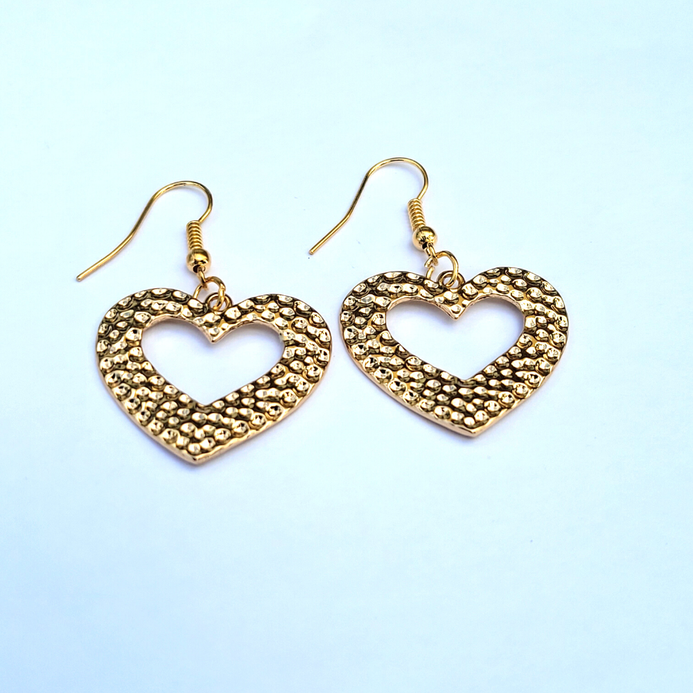 Love Heart Drop Earrings - Gold