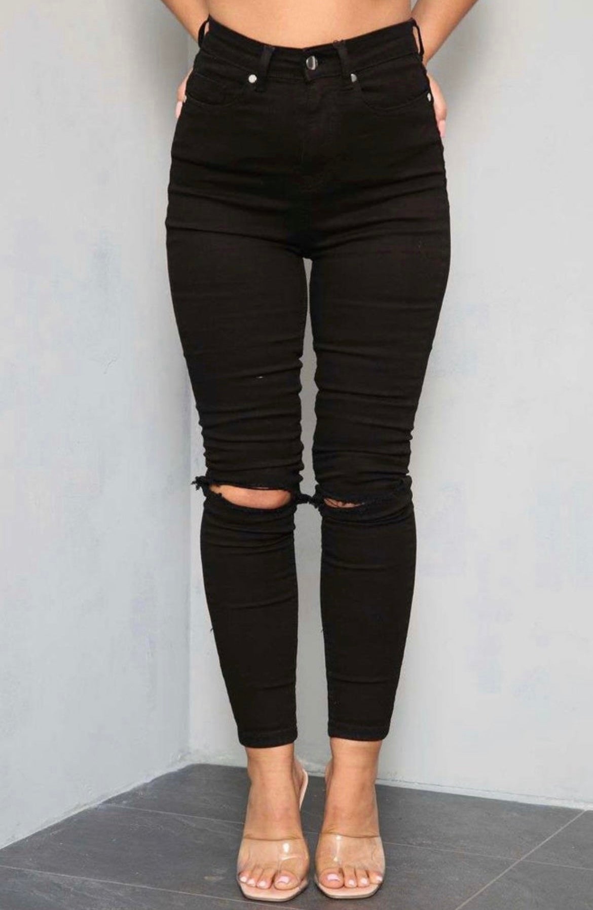 Chanelle Ripped Knee Jeans - Black